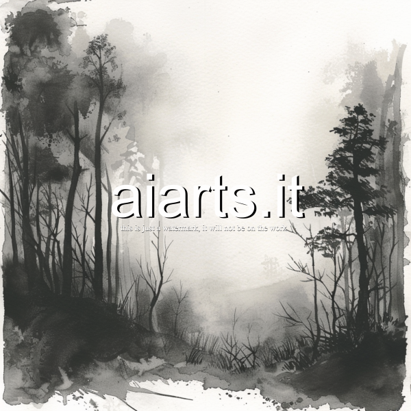 simple black ink wash woods forest and fog