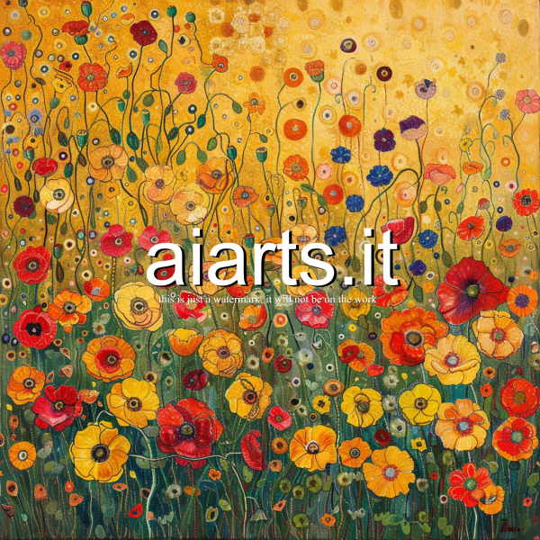 klimt bright golden yellow meadow poppies