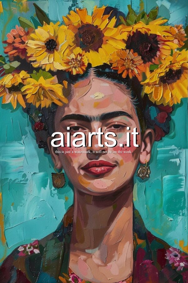 frida portrait with sunflowers