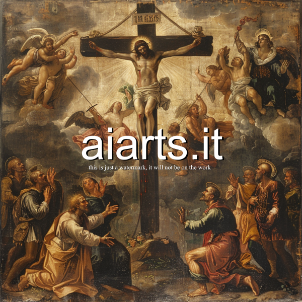 Jesus on the cross and saints