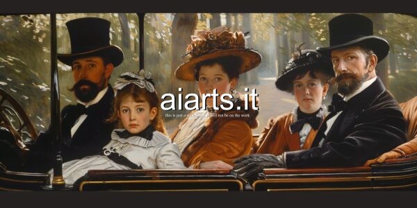 family in a car in Manet style