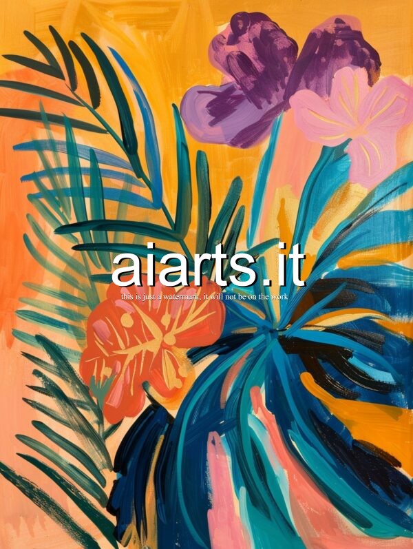 flowers on orange in matisse style