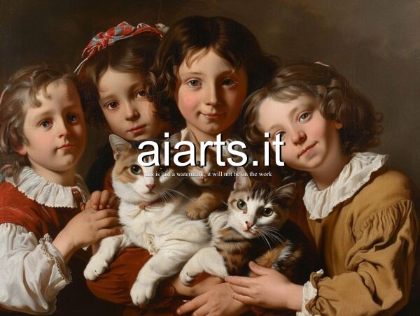 kids and cats in tiepolo style